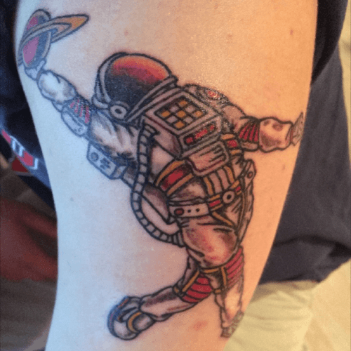 My Odell Beckham Jr astronaut tattoo from Monster Tattoo Studio in Sikeston, Missouri. #sports #obj #astronaut #AmericanTraditional #traditionaltattoo #nfl 
