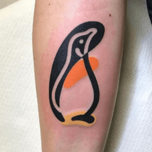 #penguin #black #orange #yellow #tattoo by #artist #mambotattooer @mambotattooer on #innerarm #forearm 