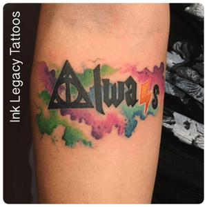 "Always". Harry Potter-themed inK!!! Start of a half sleeve!! ⚡️#tattoo #colortattoo #harrypottertattoo #wizard #deathlyhallows #watercolor #forearmtattoo #thesolidink #legendrotary #ink #inklegacytattoos