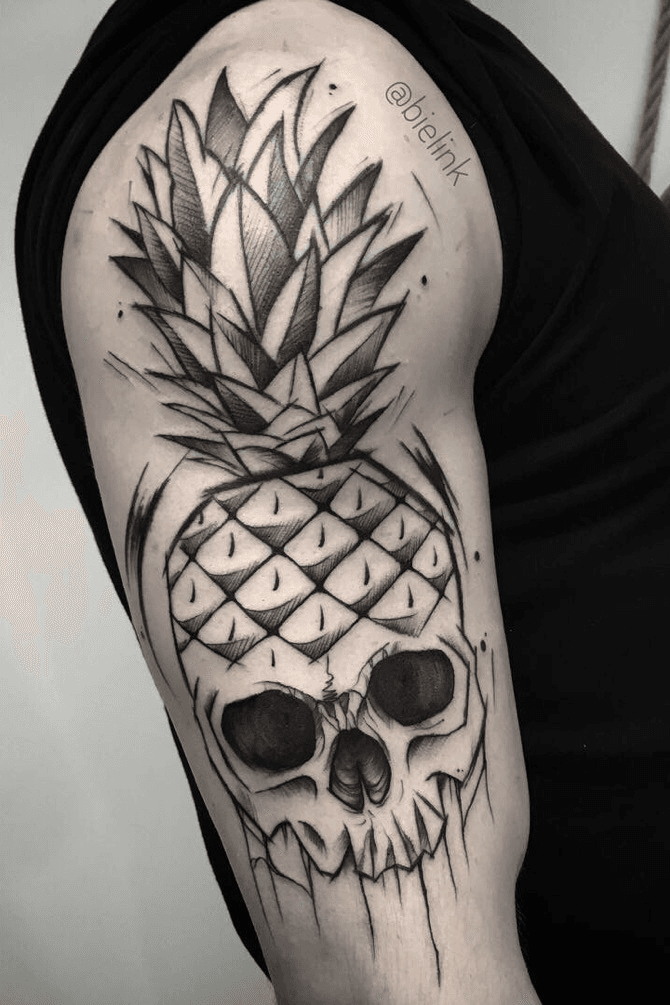 Tattoo uploaded by taylor catclaw  Pineapple skull by tania catclaw   Tattoodo