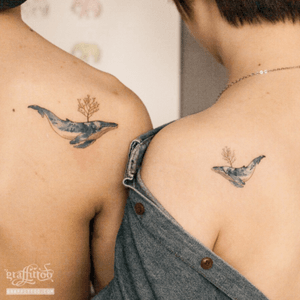 couple whale tattoo :) #whale #whaletattoo #coupletattoo #watercolortattoo 