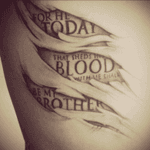 For he today thay sheds his blood with me shall be my brother #3D #blackandgrey #ribs #text #firsttattoo #rippingflesh #shakespeare 