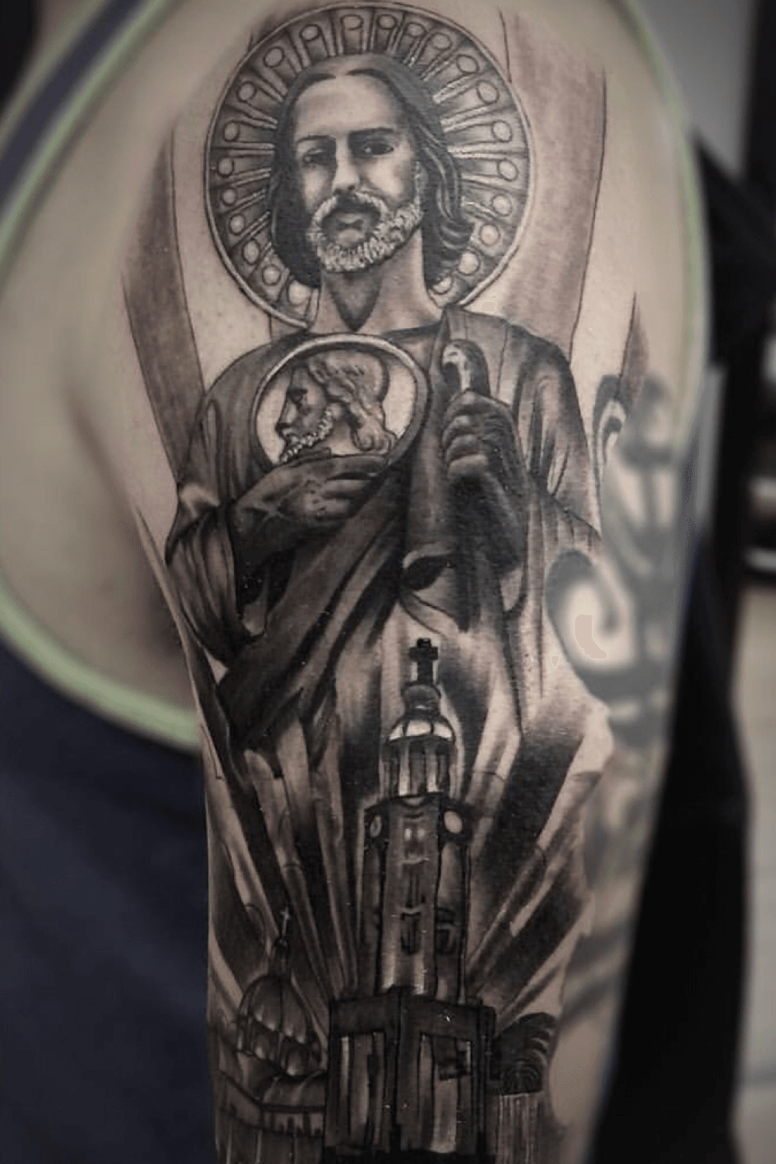 Black and Grey San Judas Statue Tattoo  Love n Hate