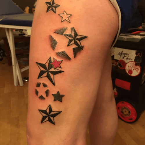 My latest tattoo stars my sis has same tatt on her arm full sleeve sister tatt.