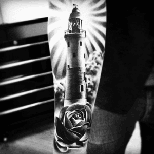 @bajertattoo #lighthouse #flowers #rose 