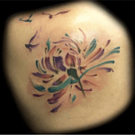 Artsy watercolor lotus and birds