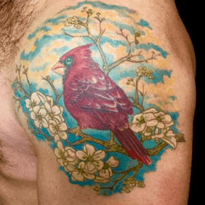 Tattoo by Lark Tattoo artist/owner Bruce Kaplan. #color #bird #animal #cardinal #redcardinal #sky #clouds #flowers #brucekaplan #owner #artist #ownerartist #artistowner #LarkTattoo #LarkTattooWestbury #NY #BestOfLongIsland #VotedBestOfLongIsland #BestOfNYC #VotedBestOfNYC #VotedNumber1 #LongIsland #LongIslandNY #NewYork #NYC #TattoosEvenMomWouldLove  #NassauCounty #tattoo #tattoos #tat #tats #tatts #tatted #tattedup #tattoist #tattooed #tattoooftheday #inked #inkedup #ink #tattoooftheday #amazingink #bodyart