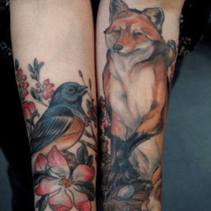 Raven and Fox tattoo #fox #raven 