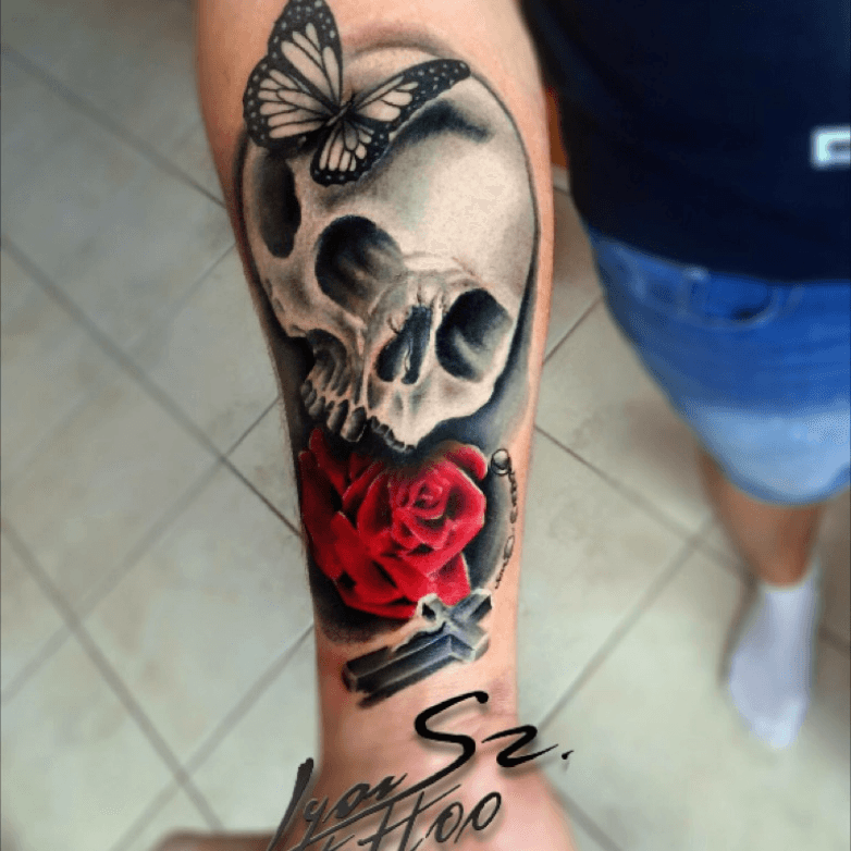 Black rose and Skull tattoo by Roy Tsour  Post 25941