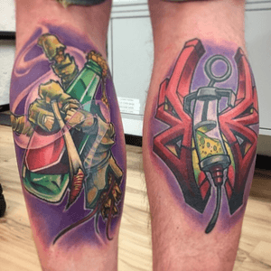 Left one fresh/right one healed for almost a year. I touched up parts of red and purple tho... Also done at Outlawz Tattoos in Bern/Switzerland #machone361 #tattoo #tattooist #tattooartist #subculturetattoos #customtattoo #hivecaps #worldofnewschool#newschooltattoo #newschoolnation #newschool_nation #tattooistartmag  #worldfamousink #eternalink#inkbooster #electrumsupply #inkjecta #inkjectanano #cheyennetattooequipment 