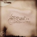 I love this simplistic nature tattoo. Thin lines are nice #nature #mountains #moon 
