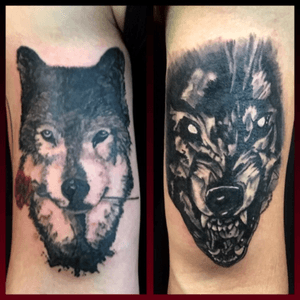 A couple #wolf tattoos. #wolves #blacandgrey #blackwork 