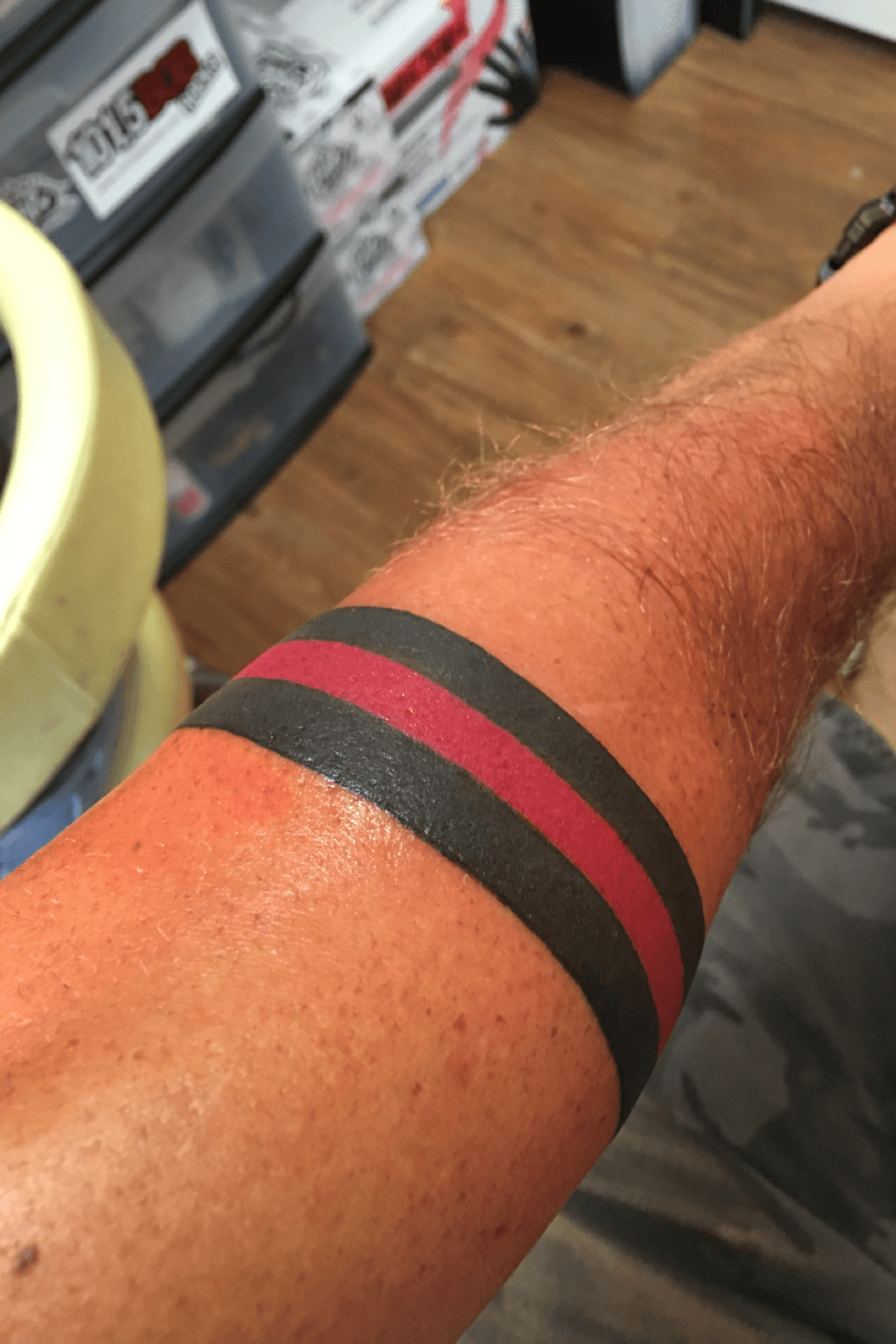 Tattoo uploaded by Michael • My last tattoo it means “Thin Red Line” is a  symbol used by fire departments to show respect for firefighters injured  and killed in the line of
