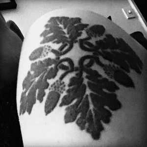 Oak leaves and acorns as compas points. Design by me, orignally inked at Hepcat Chelmford, re-lined and rescued by Paris at Lucky 7 Tattoo Co, Romford, Essex.