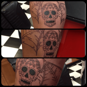 WIP Avenged Sevenfold skull on Brian. Thanks dude!! #skull #sugarskull #avengedsevenfold #wings #workinprogress 