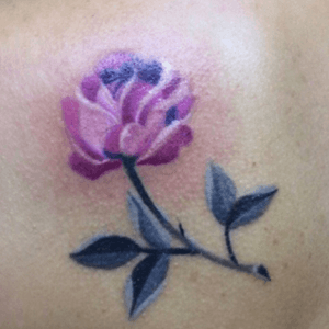#flower #rose #pink #purple #color with #black #stem & #leaves by #tattooartist #mayaMunny @maya_munny 