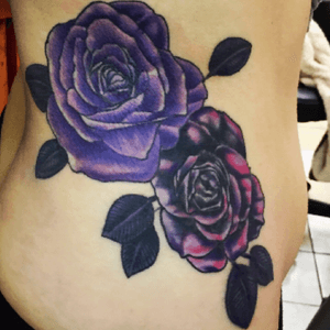 Purple Roses done by #SixGillCustomTattoos #purpleroses 