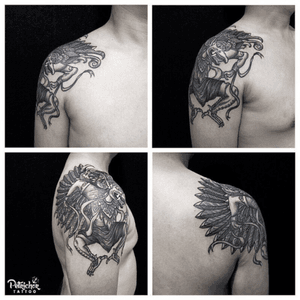 Jatayu..Done by Anneke Fitrianti..#wayangtattoo #jatayutattoo #javanesetattoo #annekefitrianti #blacktattooart #btattooing #blacktattooing #linework #lineworktattoo #inkstinctsubmission #blackworktattoo #taot #blackworkerssubmission #tattoolife #blacktattoo #lineworks #blackworks #dotworks #occultart #blacktattoomag #inkedblaq  #tattoojogja #jogjatattoostudio #INDONESIA #blacktattooartist