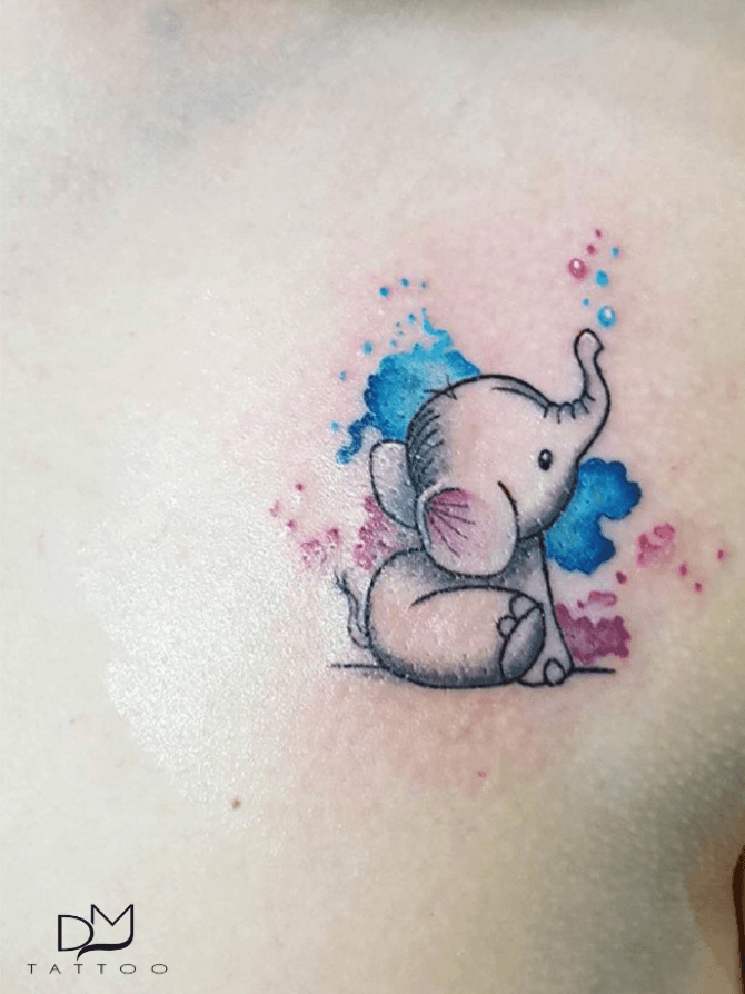 Watercolor Elephant Tattoo On Man Upper Back