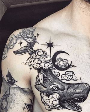 Walked in for clouds and a moon, walked out with a sky whale hahah! 😁 Thanks @seatcover (David Glover) for my new buddy!! 🐋🖤-----#skywhale #cosmicwhale #blackworktattoo #thedarkestwork #theblackmasters #blackworkershero #blackworkerssubmission #btattooing #blacktattooart #theartoftattooing #levias #hisnameislevi