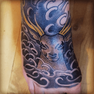 Japanese Stag Tattoo by Andres Gomes #japanese #stag #waves #sea #deer 