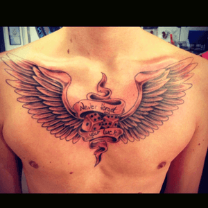 #new #tattoo #wings #dice #never #forget #your #luck #chest #finish