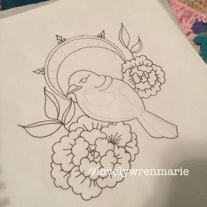 This is a design of mine. I'm making it into a painting for now. May get it tattooed later. #bird #ornamental #peonies #flowersandbirds 