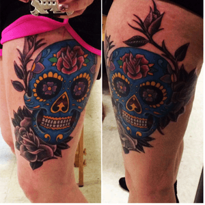 #SugarSkull#Black#roses by Kevin Borowski of Iron Hand Tattoo