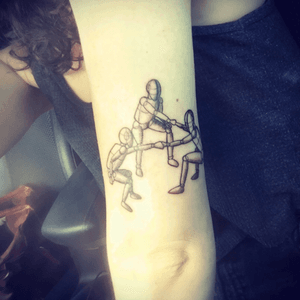 THE FIRST ONE. #firstink #firsttattoo #ink #tattoo #armtattoo #Elbow #inkedgirl #characters #tattooedcharacters #humanpuppet #puppet #drawing #souvenir #dancer #dancertattoo #triangle 