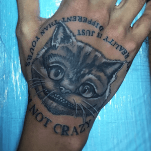 "I'm not crazy. My reality is just different than yours" - Alice in Wonderland #brooklyn #tattoo #besttattoos #tattoooftheday #besttattooartists #newyork #nyc #Tattoodo #handtattoo #aliceinwonderland #AliceinWonderlandtattoo #crazytattoo #details 