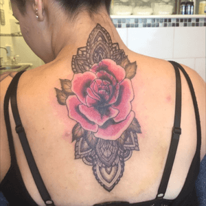 Cover up tattoo on my back #tattoo #back #backtattoo #coverup #coveruptattoo #rose #ornamental Done By Tom at C16 in Hatfield,Hertfordshire, UK