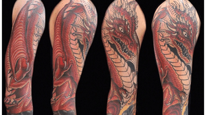 Partial finished color on Tyler's euro dragon #kaptenhannatattoos #darkagetattooseattle #dragon #eurodragon #medievaldragon #fantasydragon #wip 