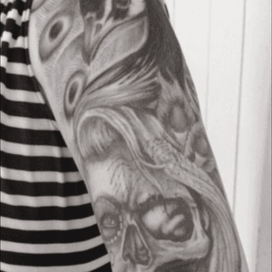 #Sleeve Peacock and day of the dead skull that i designed Amazing art work done by Absolutet tattoo ❤️