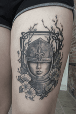 Joan of Arc/female/warrior /blossoms/ blackandgrey