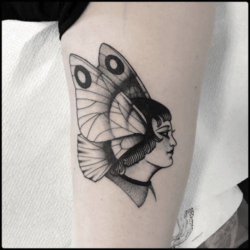 #totemica #tunguska #black #butterfly #girl #wings #woman #tattoo #blackworkers #cataniatattooconvention 