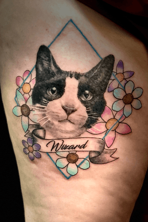 Super fun first cat portrait I’ve done. #tattoos #tattoo #ink #inked #graywash #color #girlswithtattoos #guyswithtattoos #followme #follow #photooftheday #instagood #picoftheday #l4l #amazing #instadaily #like #cleveland #chattanooga #knoxville #realism #adamparamo #hivecaps #eternalink #dynamicblack #cat #portrait #niota #love #me #tattoooftheday 