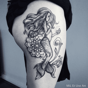 Mermaid tattoo by MiL Et Une #dotwork #mermaidtattoo #blackwork #adelaide #australia #mandala #mandalatattoo #oceantattoo 