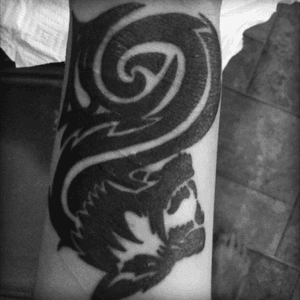 My first tattoo, tribal style wolf. #wolf #tribal #wrist #tattoo 