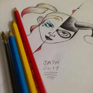 Desenho feito por mim espero que gostem ,,,, se algum artista se intereçar pelo desenho so me mesidir que eu mando com a imagem reta ,,,, #harleyquinn #tattoo #tatuagem #comics #tattoonesmata imtagram @tattoonesmata 