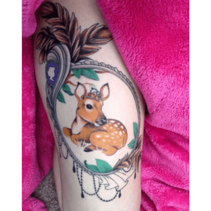 Baby Fawn in victorian frame. Little princess. #fawn #deer #fawntattoo #deertattoo #victoriantattoo #victorian #victorianframe #cameo #cameotattoo #turkey #turkeyfeathers 