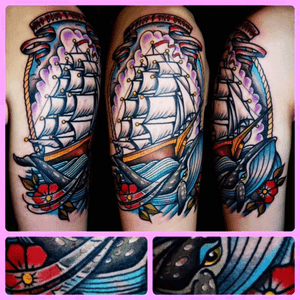 #parkwaydrive #parkwaydrivetribute #theblueandthegrey #bluewhale #barrythewhale #ship #parkway #parkwayship #AmericanTraditional #americantraditionaltattoo #colourful #colourfulltattoo 
