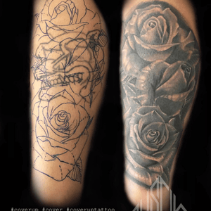 Artist : Austin Instagram : Austinzfoo #coverup #cover #coveruptattoo #tattoo #blackandgray #yongztattoo #yong.fty #sydney #sydneyaustralia #roses #inkjecta #worldfamous