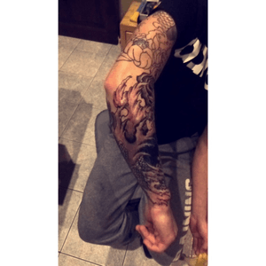 The sleeve when i started it #japanese #japanesedragon #japanesesleeve #onlyjapanese #japanestattoo #japanesewaves 