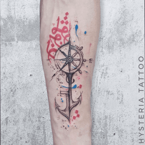 Compass, wheel , anchor , Arabic calligrapgy , graphic tattoo ,Hossam Hysteria, Amsterdam