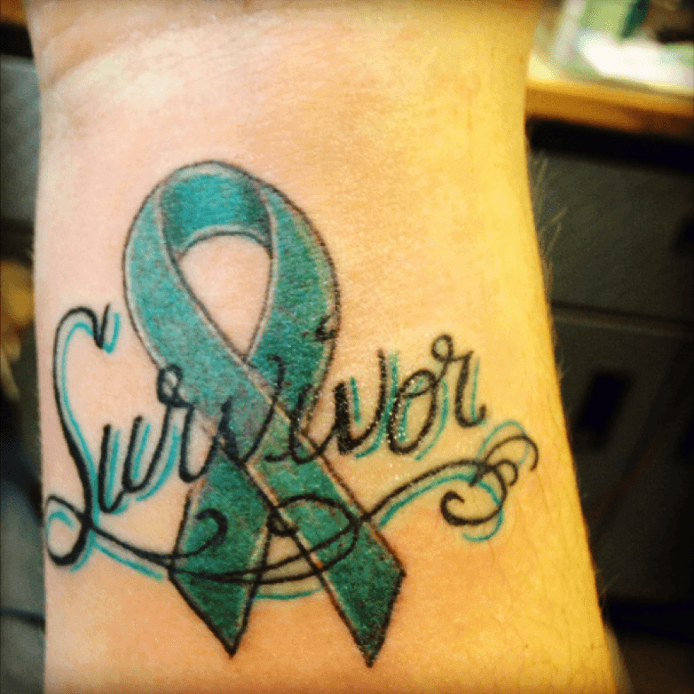 Tattoo uploaded by Sydnay • Just a simple cancer survivor ribbon on my wrist to show one of many things I've fought over the years. Teal representing Ovarian cancer. • Tattoodo