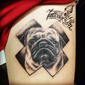 ️🐶1000🔌✖️LOVE ME LOVE MY PUG ♠️Design&Tattoo by iTim🍦♠️#dotwork #dogtattoo #blackink #thailandtattoo #tattoobyme