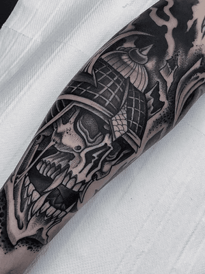 Samurai skull on outer forearm 