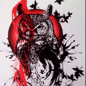 #trashpolka #owl #bird #moom #red #black #redandblack #leaves 