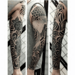 #tattoo by artist #tomtatooer @tomtsttooer - a great #allrounder #tattooartist - #abstract #blackwork #sleeve with #peony & #roses #line #lineart #geometric #victimsofink 