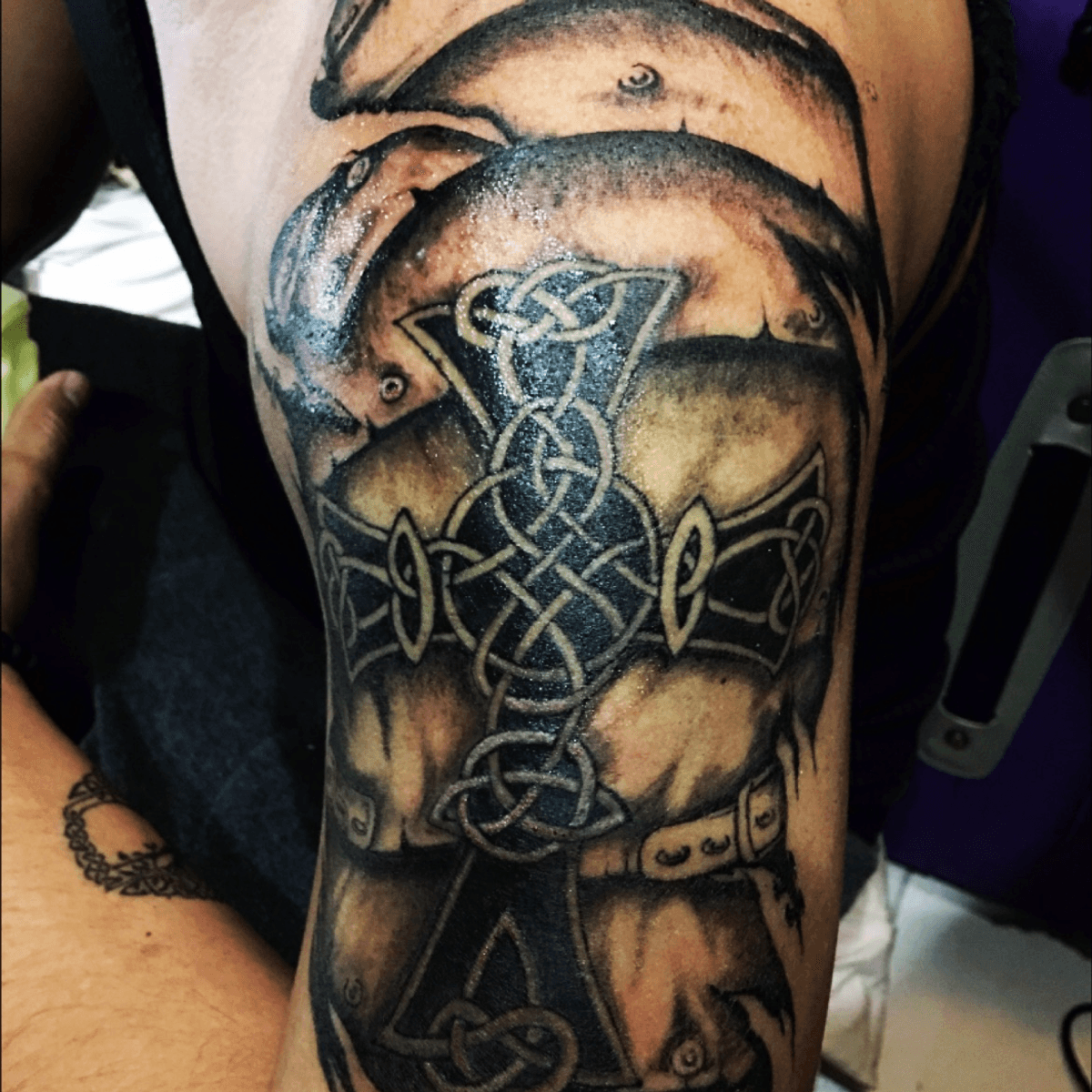celtic armor sleeve tattoo